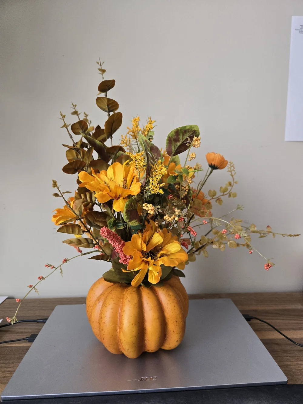Autumn Pumpkin Floral Arrangement - Orange